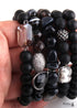 Boho Bracelet, RH Bracelet Set, Cubic Zircon Ball, Natural Stones, in Black and White